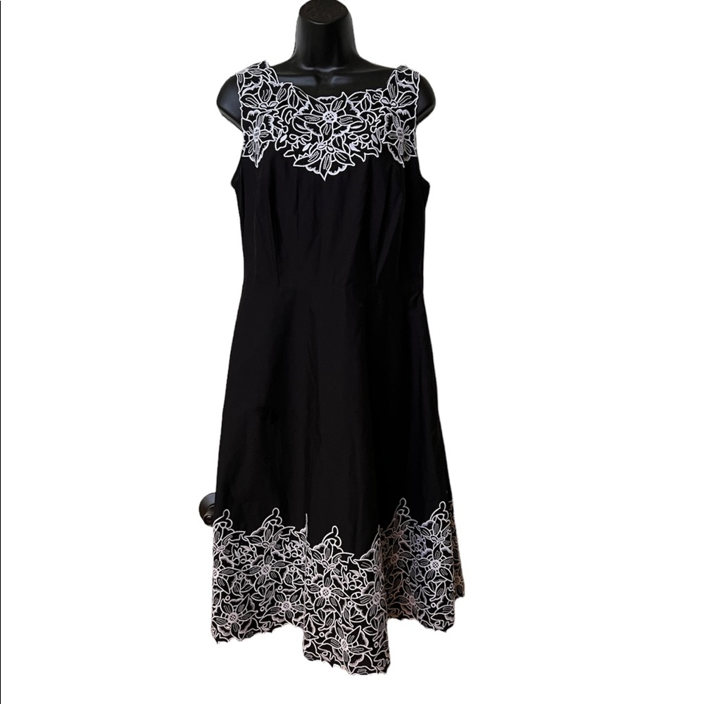 Talbots summer sundress black with white flowers, Sz 8, A-line, cotton